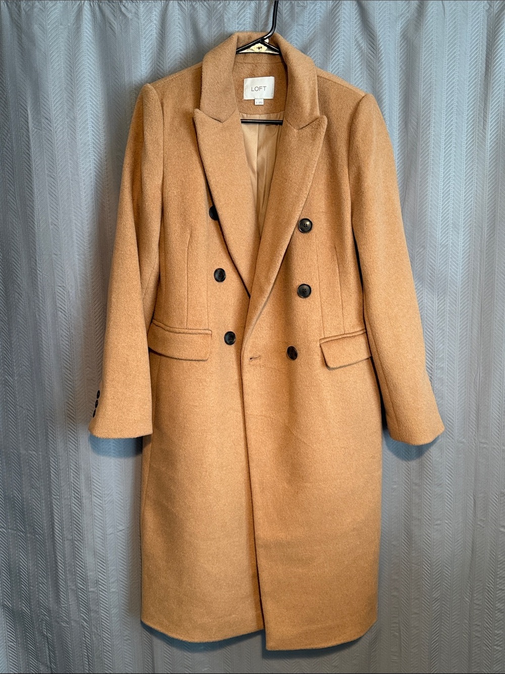 LOFT Camel Double-Breasted Long Pea Coat